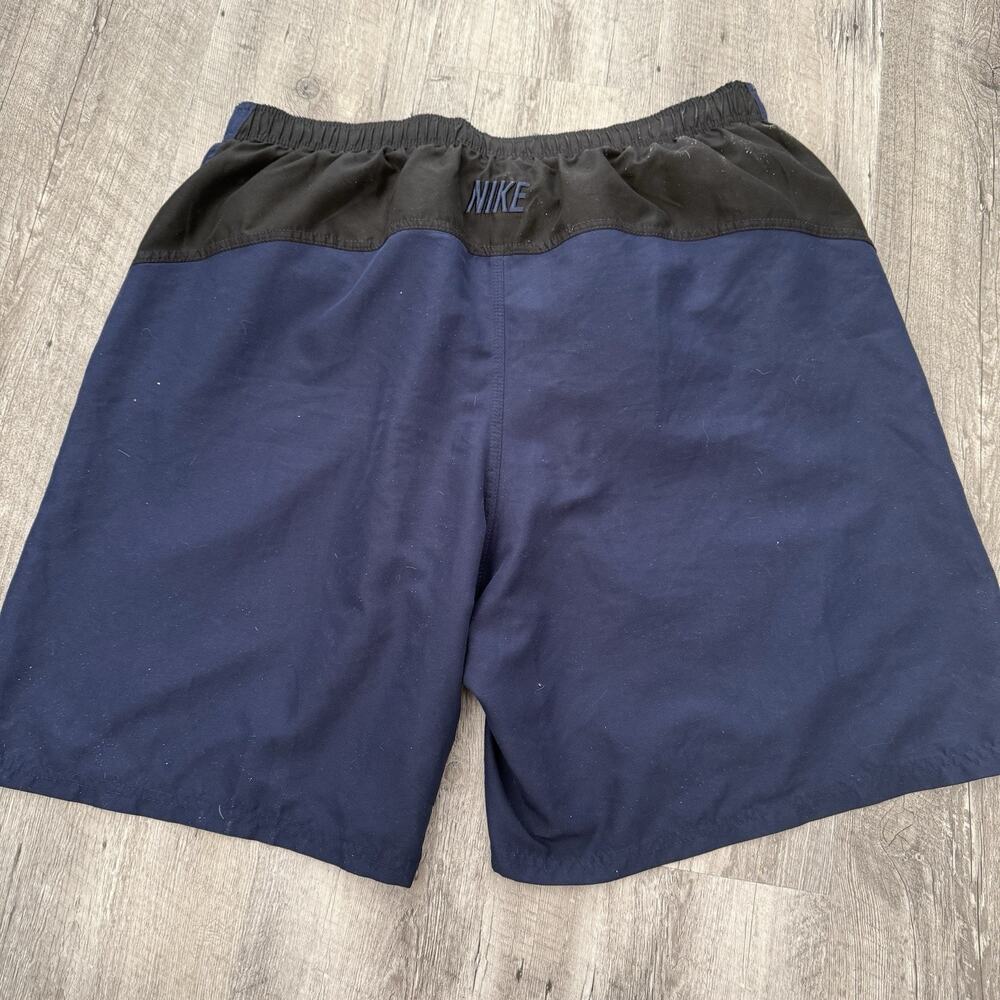 Nike Swim Trunks Mens Size XXL Elastic Waist Blue Black Longer Length Spell Out